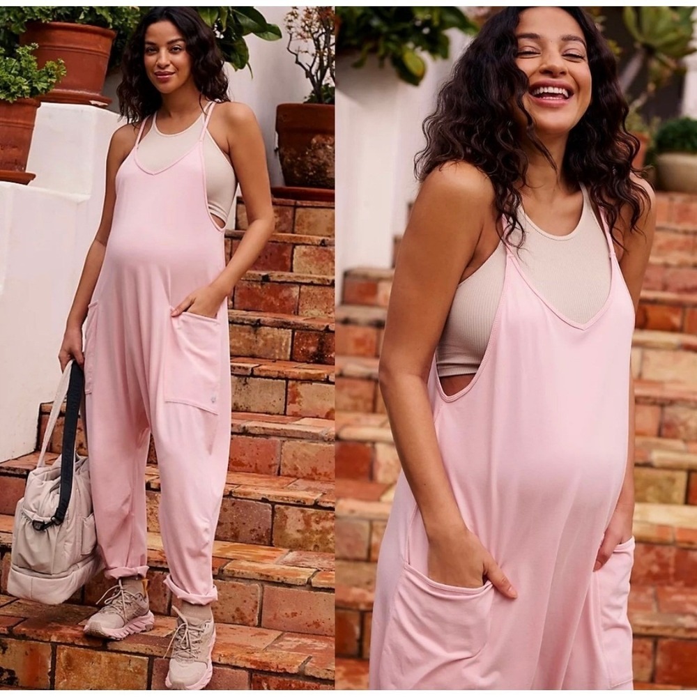 NWT Free People FP Movement x Hatch Hot Shot Maternity Jumpsuit Sepia Rose Pink